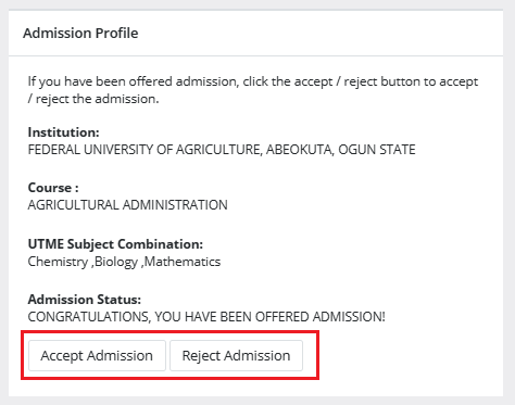 Accept or Reject Admission Offer