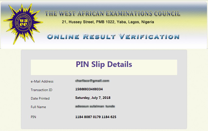 WAEC Verification PIN