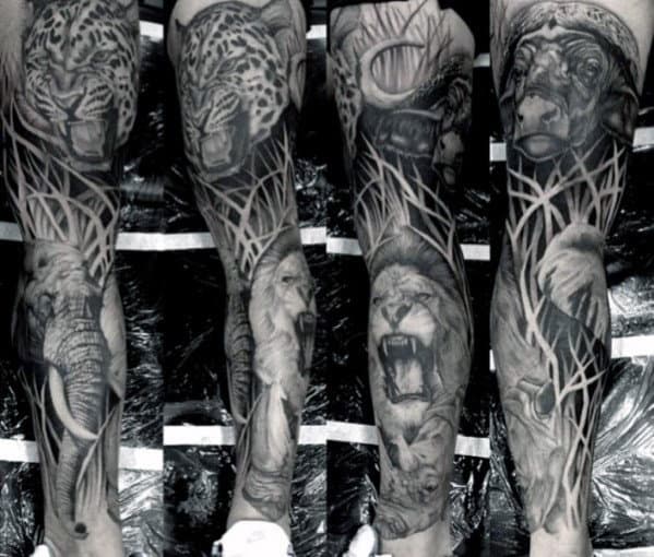 leg lion tattoo sleeve