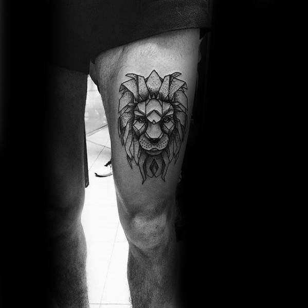lion geometric leg tattoo, leg tattoo ideas, leg tattoo ideas for men, leg tattoos for men gallery, back of leg tattoo, butterfly leg tattoo, small leg tattoos, snake leg tattoo,, 