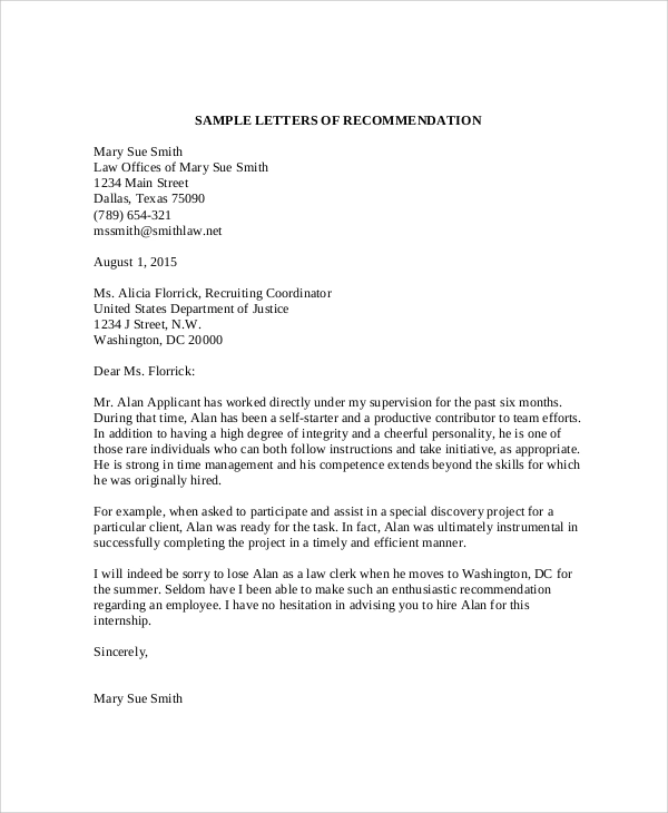 Free 5+ Sample Law School Letter Of Recommendation In Ms Word | Pdf