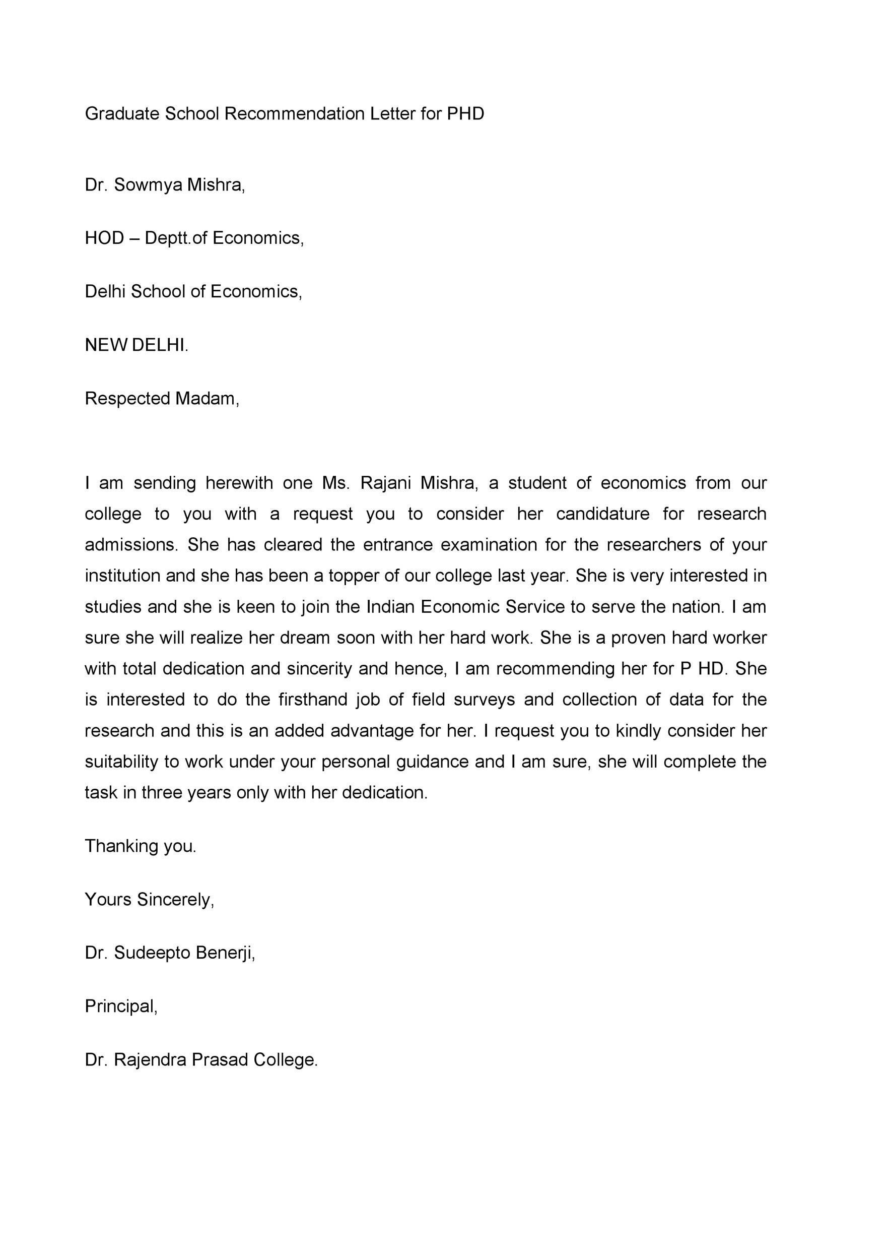 Recommendation Letter For Student Admission
